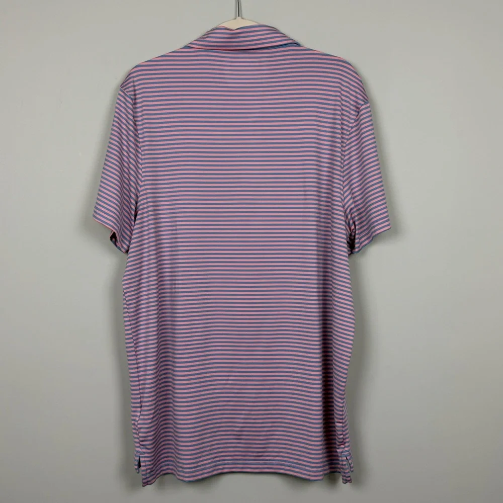 J. Crew Performance Men's Short Sleeve Polo Shirt - Blue and Pink Stripes SZ‎ XL